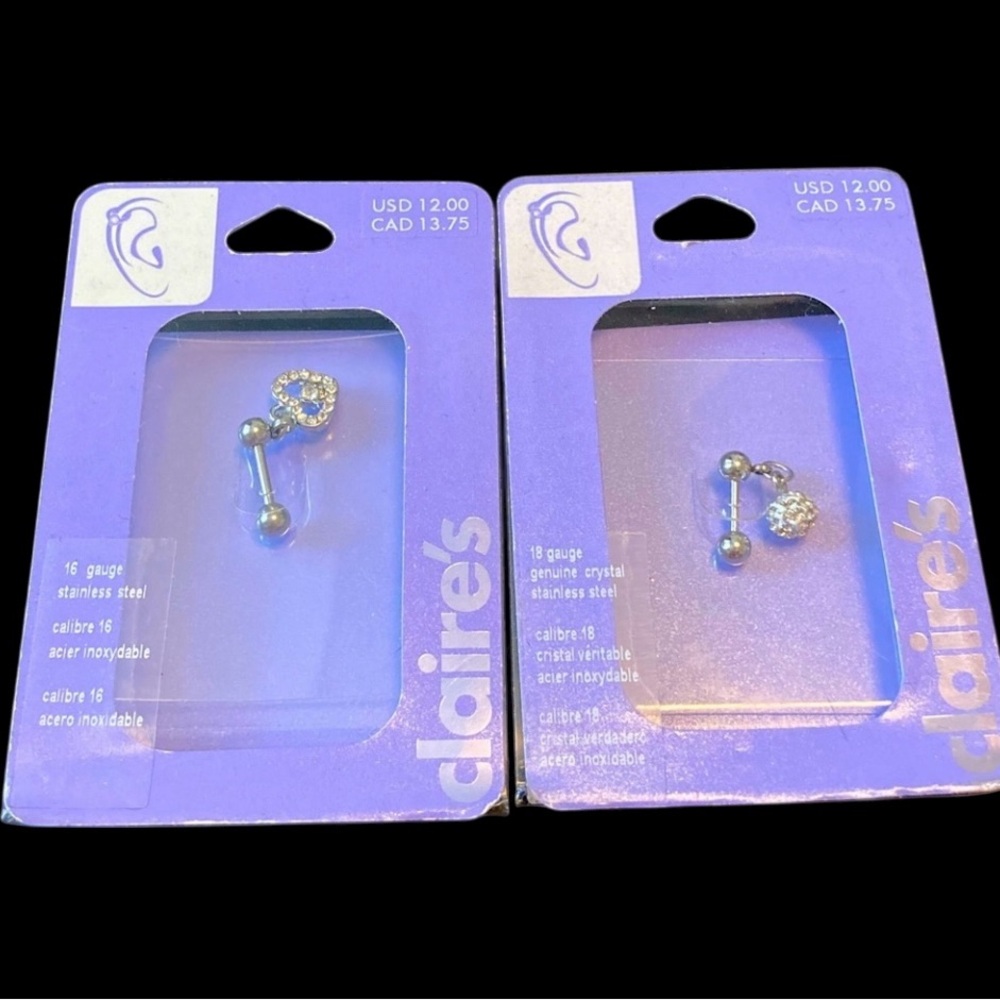 🆕 NWT 2 Helix Dangle Earrings Heart Ball So Pretty